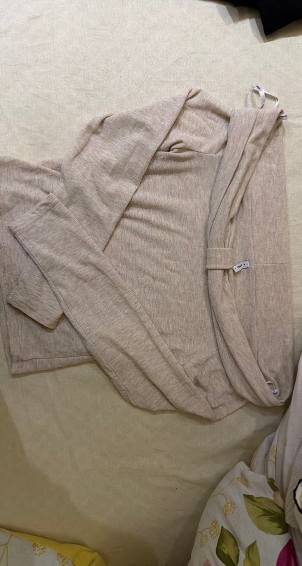 Bej  Triko Uzun Kollu bluz - Görsel 2