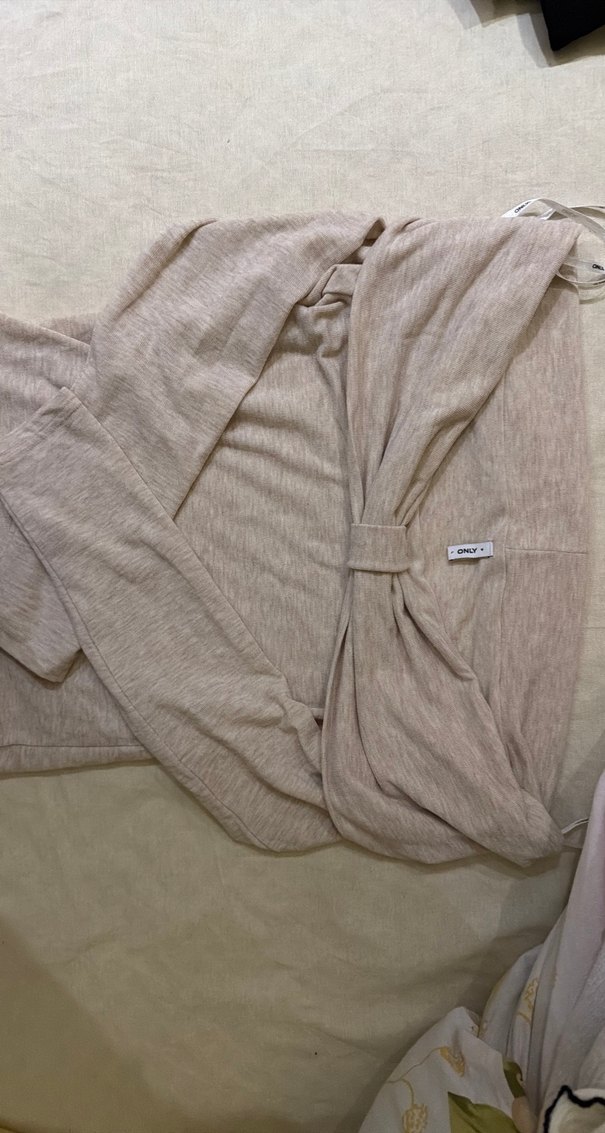 Bej  Triko Uzun Kollu bluz - Görsel 3