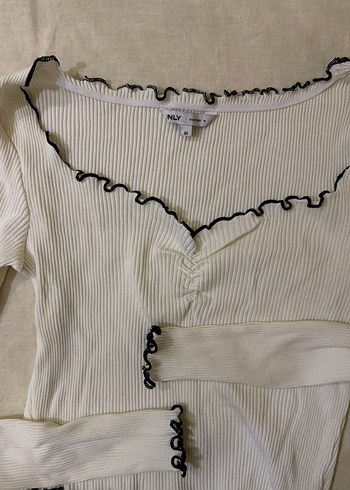 Kızlar için Beyaz Uzun Kollu İnce Triko Bluz - Görsel 2