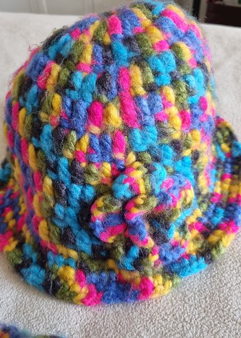 Renkli Örgü Bohem Genç Kız Bere ve Atkı Seti - Görsel 2