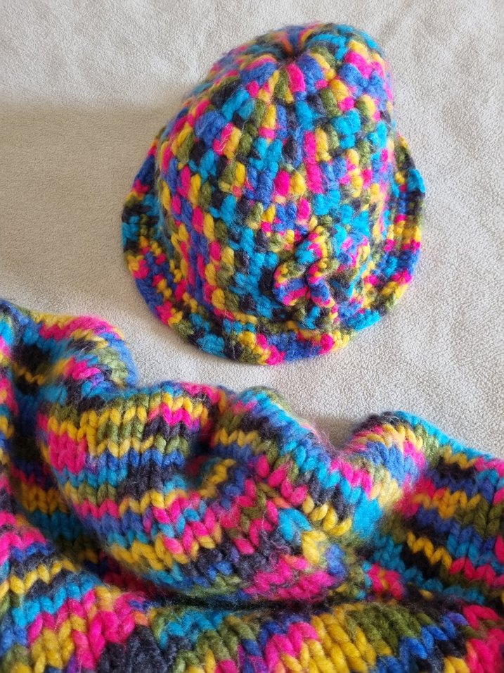 Renkli Örgü Bohem Genç Kız Bere ve Atkı Seti - Görsel 3