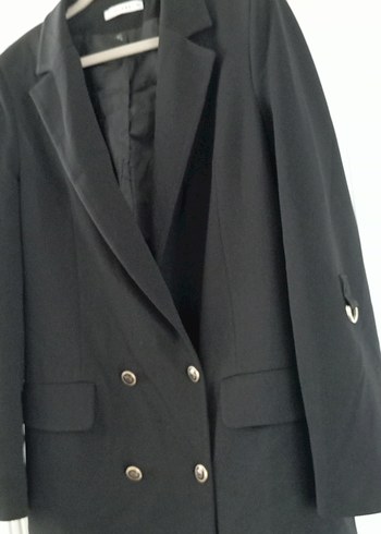 38 Beden Kadın Siyah Uzun Kesim Düğmeli Blazer Ceket
