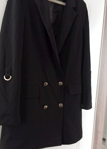 Zühre Kadın Siyah Uzun Kesim Düğmeli Blazer Ceket
