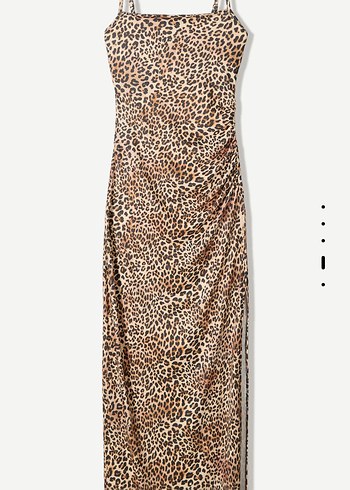 Bershka Leopar Desenli Uzun İp Askılı Elbise - Görsel 2