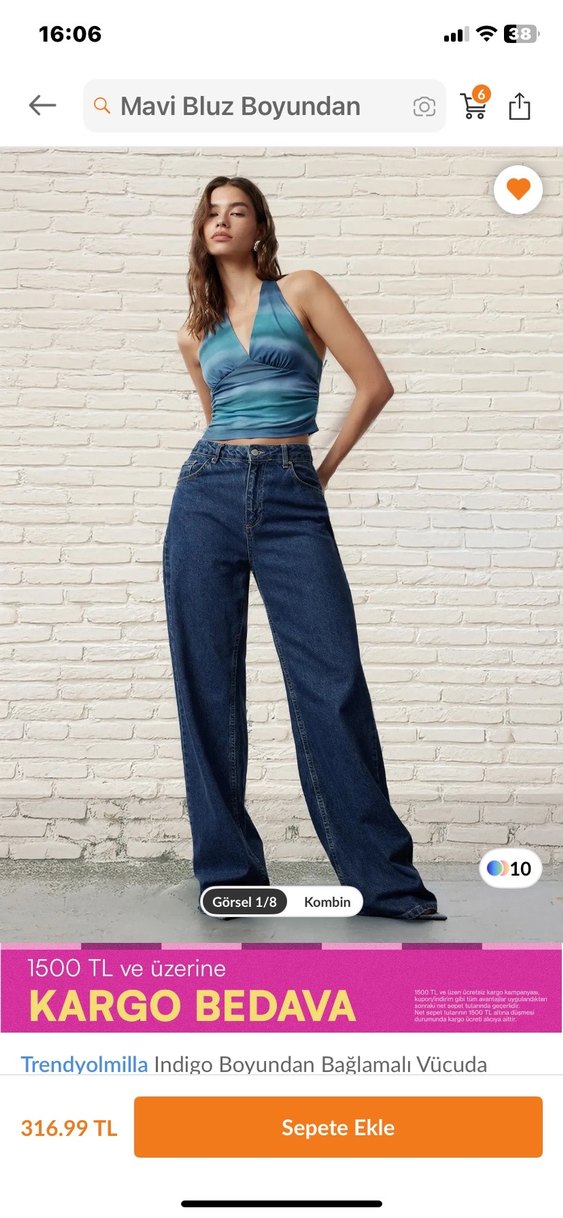 Mavi V Yaka Kısa Bağlamalı Bluz - Görsel 4