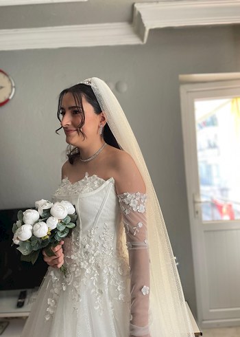 38 Beden beyaz Renk Straplez A Kesim Beyaz Gelinlik