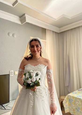 Gelinlik Straplez A Kesim Beyaz Gelinlik