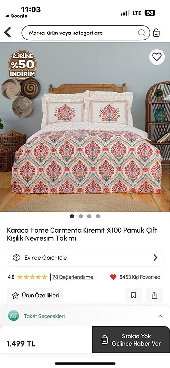 Karaca nevresim takımı paketli sıfır ürün
