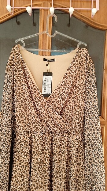 xl Beden camel Renk Leoparlı elbise