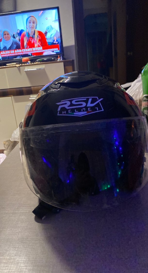 Parlak Siyah Baskılı Biker Kask - Görsel 2