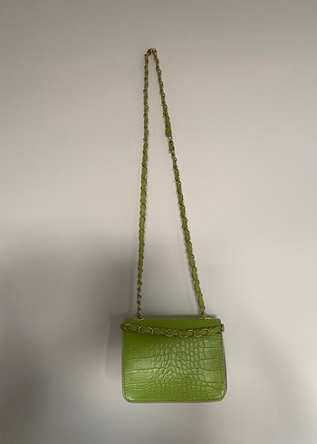 Yeşil Yılan Desenli Zincir Detaylı Deri Çanta - Görsel 3