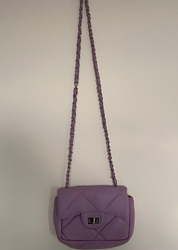 Zincir Detaylı Mor Deri Kadın Çanta - Görsel 2