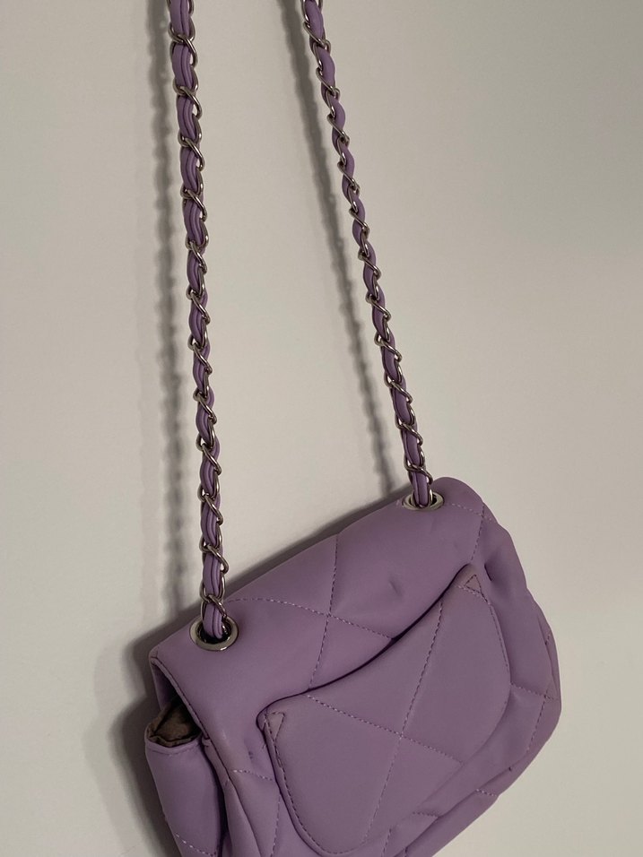 Zincir Detaylı Mor Deri Kadın Çanta - Görsel 3