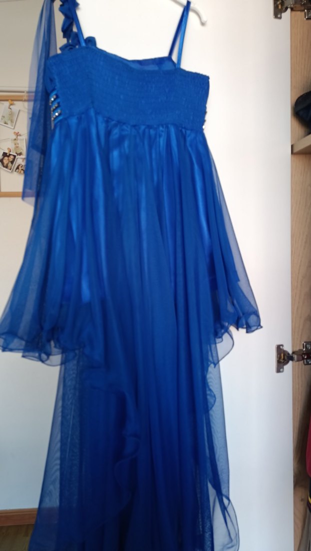 Mavi Drapeli Kız Çocuk Straplez Elbise - Görsel 2