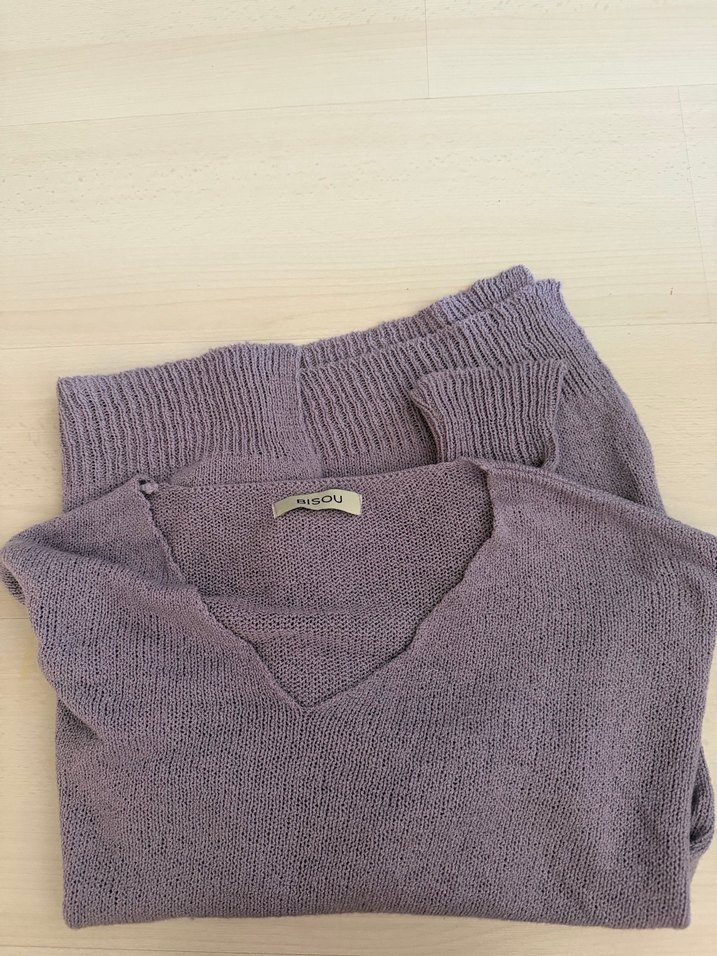 Eflatun V Yaka Kadın Triko Kazak - Görsel 2