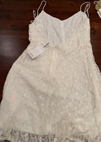 Beyaz Straplez Dantel Mini elbise - Görsel 4