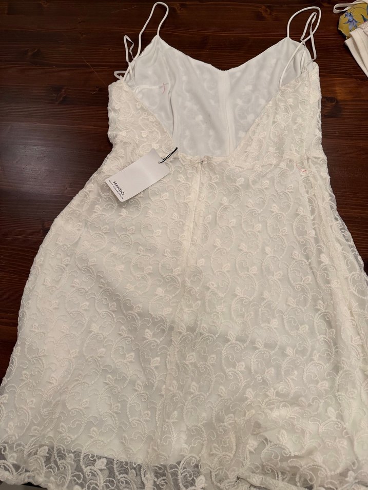 Beyaz Straplez Dantel Mini elbise - Görsel 4