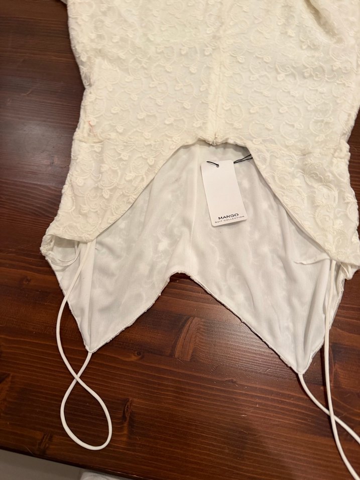 Beyaz Straplez Dantel Mini elbise - Görsel 2