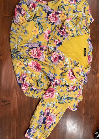 Sarı Çiçekli V Yaka Bohem Midi Elbise - Görsel 2