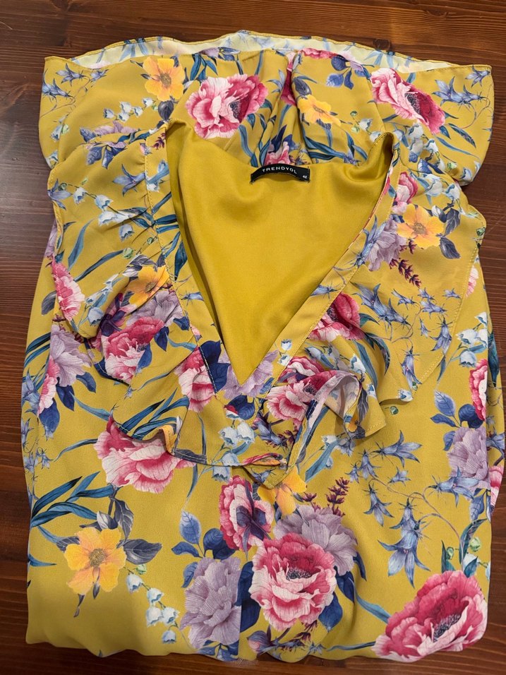 Sarı Çiçekli V Yaka Bohem Midi Elbise - Görsel 4