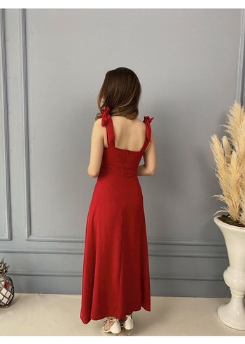 Abiye Kırmızı Straplez Uzun Drape Detaylı Elbise