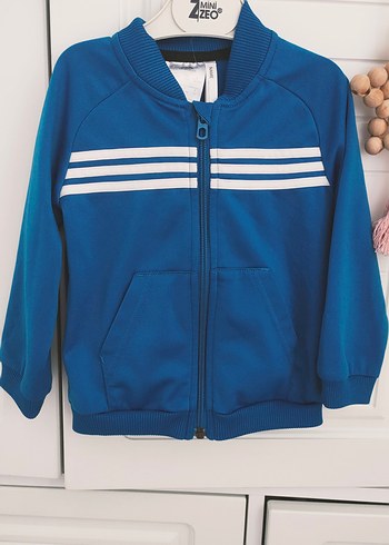Adidas Erkek Çocuk Mavi Fermuarlı Sweatshirt
