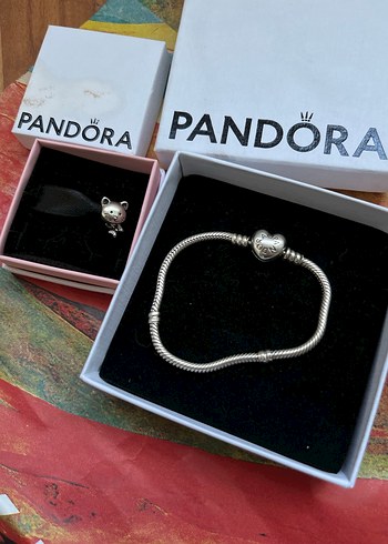  Beden gri Renk Pandora kalpli bileklik ve kedi charm