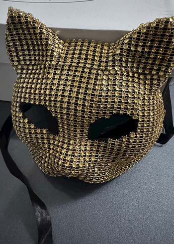 Altın Renkli Kedi Figürlü Maske - Görsel 3