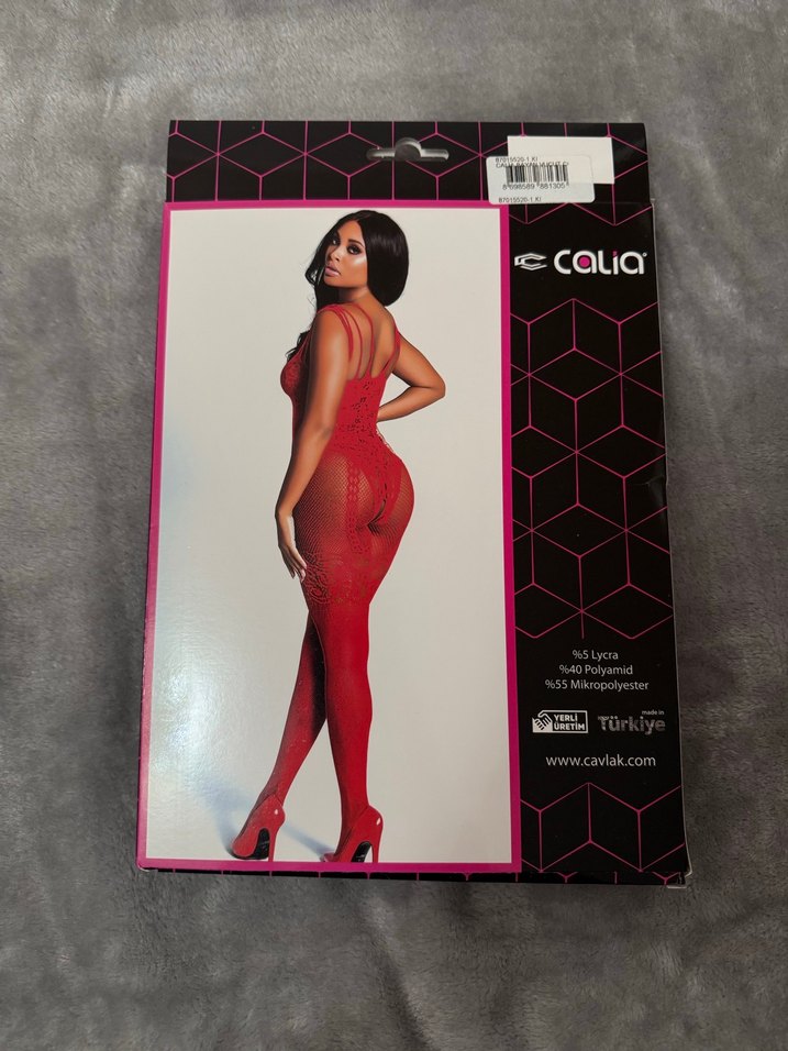 Kırmızı Desenli İnce Askılı Kadın Tulum - Görsel 2