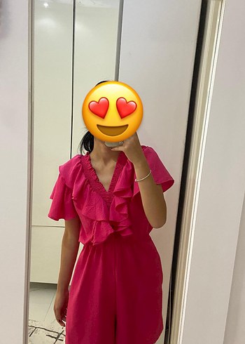 Pembe V Yaka Volanlı Hamile Tulum