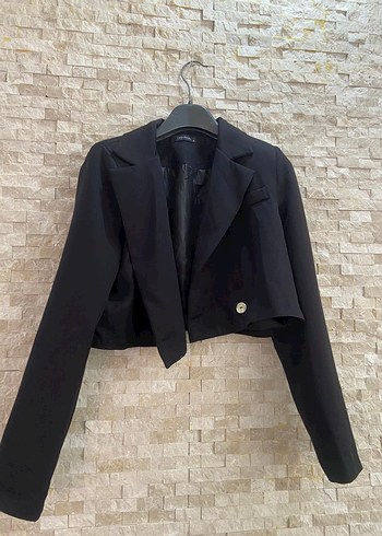 Siyah Mini Düğmeli Kadın Blazer Ceket