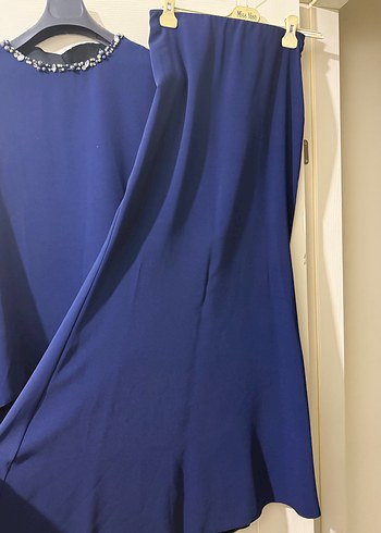 Kadın Lacivert Uzun Drapeli Elbise - Görsel 5