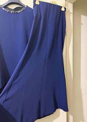 Kadın Lacivert Uzun Drapeli Elbise - Görsel 4