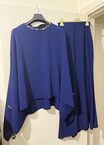 Kadın Lacivert Uzun Drapeli Elbise - Görsel 2