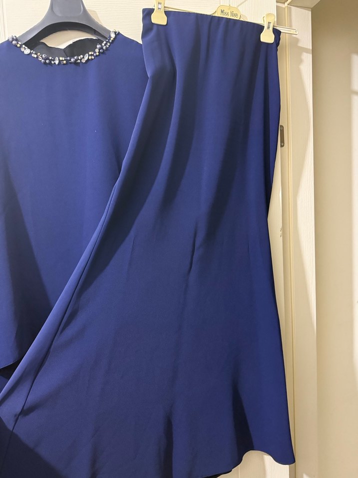 Kadın Lacivert Uzun Drapeli Elbise - Görsel 5