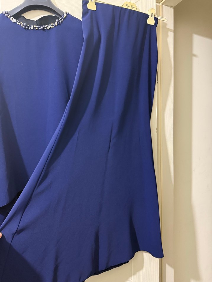 Kadın Lacivert Uzun Drapeli Elbise - Görsel 4