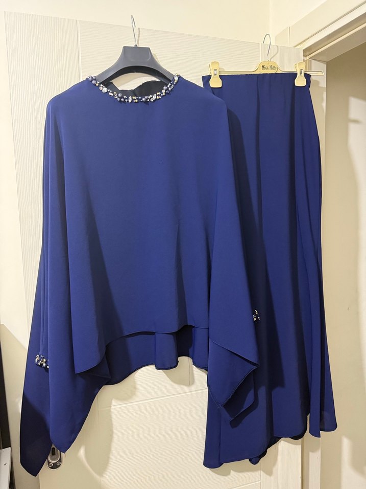 Kadın Lacivert Uzun Drapeli Elbise - Görsel 2