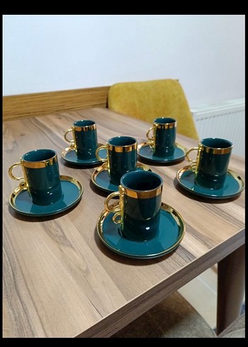 Yeşil Altın Detaylı Kahve Fincanı Seti - Görsel 3