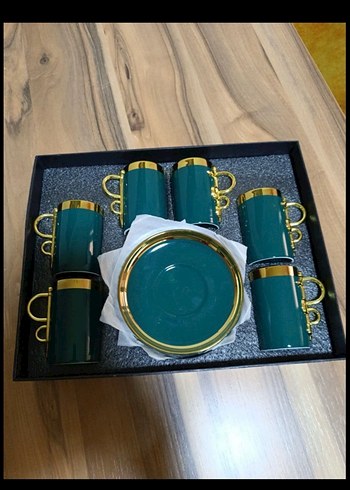 Yeşil Altın Detaylı Kahve Fincanı Seti - Görsel 2