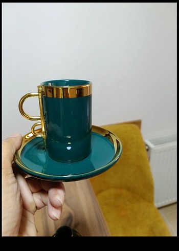 Yeşil Altın Detaylı Kahve Fincanı Seti - Görsel 4
