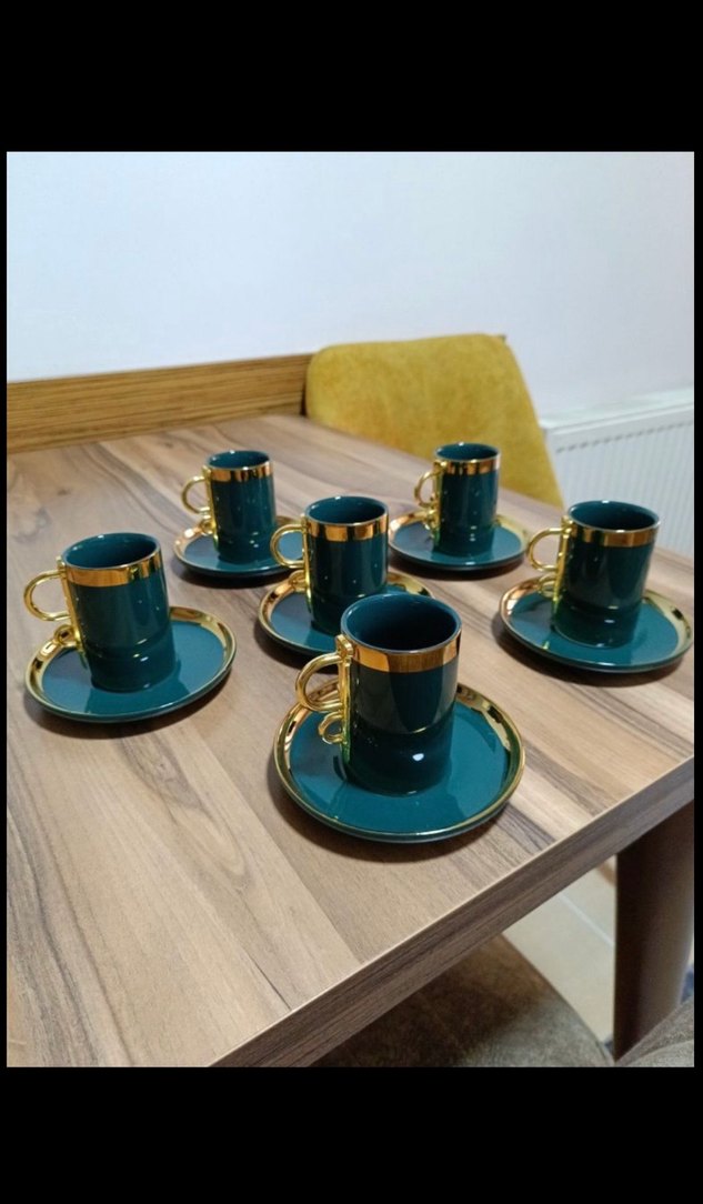 Yeşil Altın Detaylı Kahve Fincanı Seti - Görsel 3