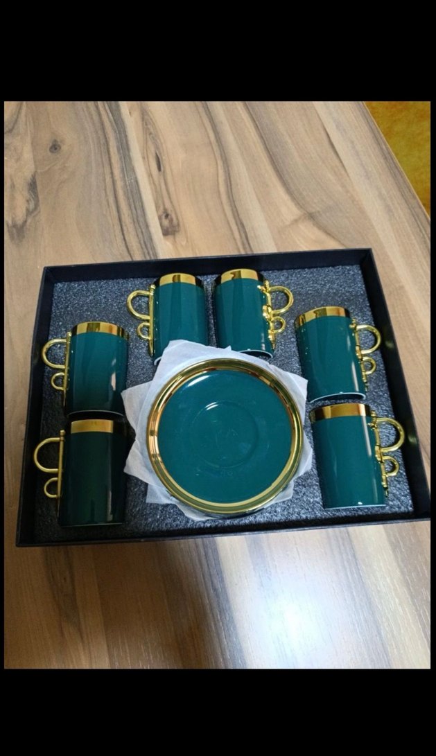 Yeşil Altın Detaylı Kahve Fincanı Seti - Görsel 2