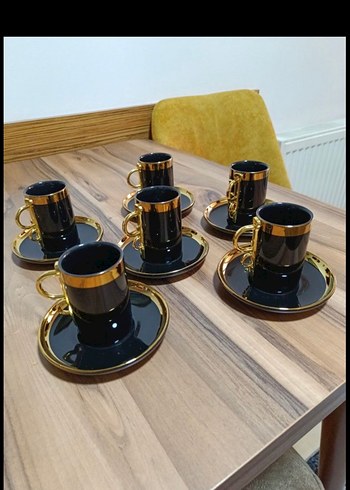 Altın Detaylı Siyah Fincan ve Tabak - Görsel 5