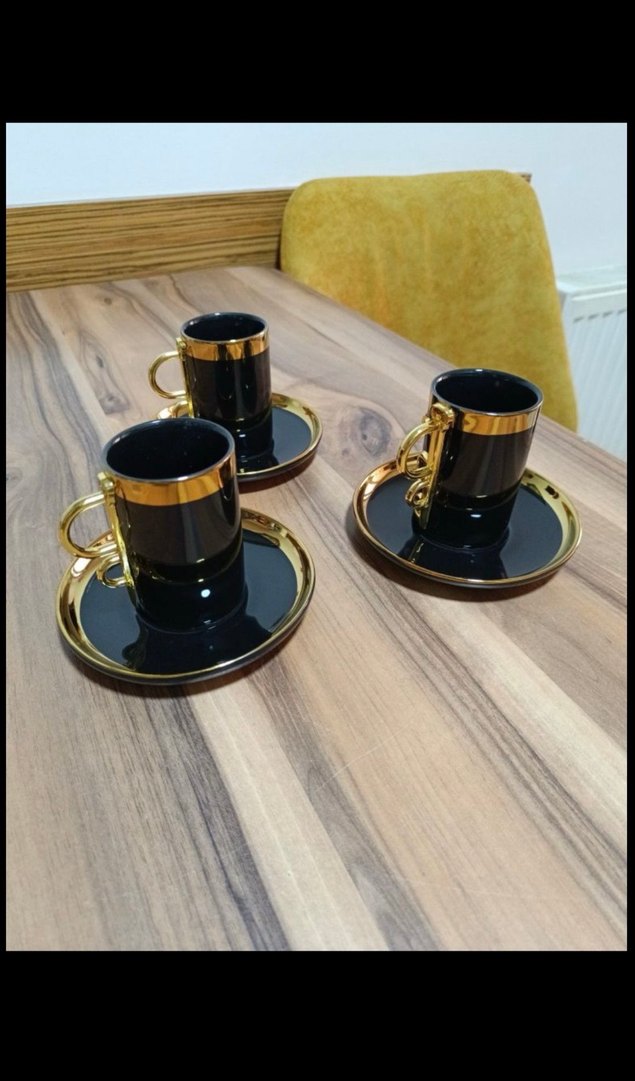 Altın Detaylı Siyah Fincan ve Tabak - Görsel 3