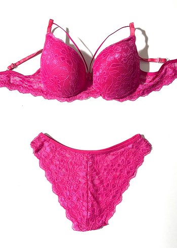 Pembe Dantel Bohem Tarz Sütyen Takımı 85 beden