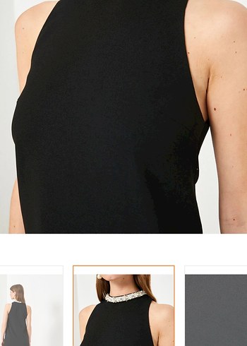 Siyah Yüksek Yakalı Kolsuz Mini Elbise - Görsel 4