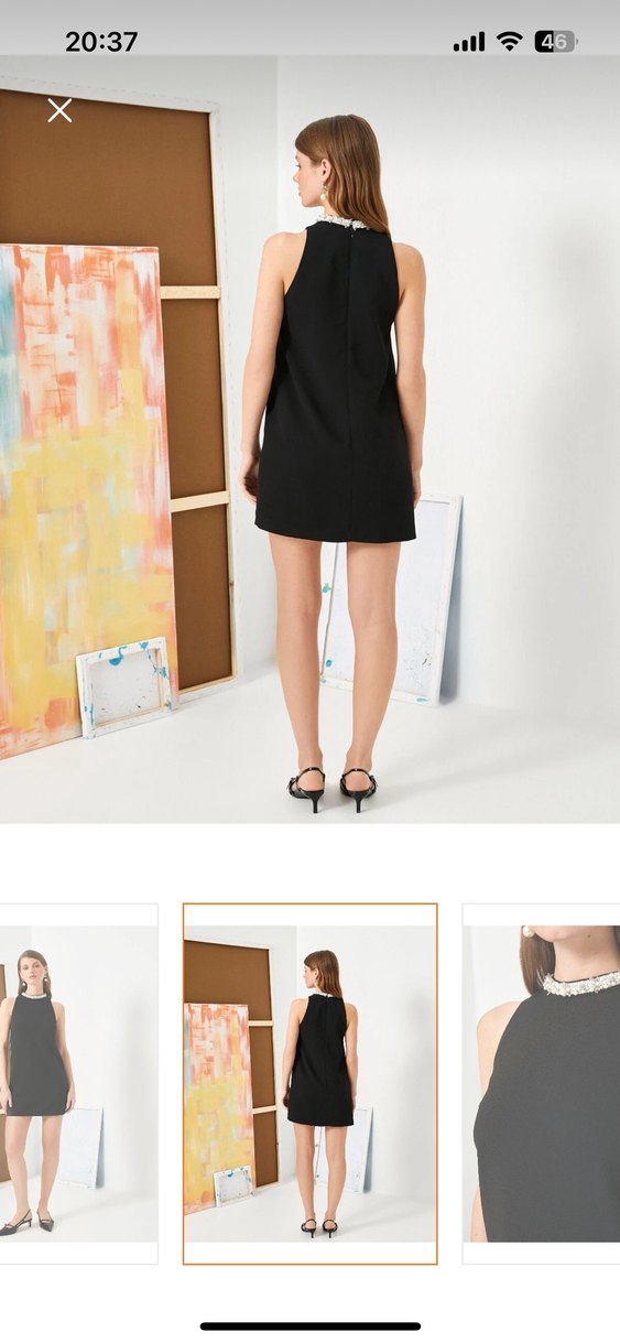 Siyah Yüksek Yakalı Kolsuz Mini Elbise - Görsel 5