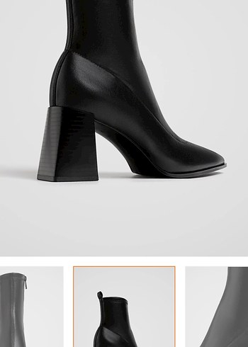 Gri Deri Kadın Ofis Botu, Kalın Topuklu - Görsel 4