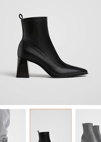 Gri Deri Kadın Ofis Botu, Kalın Topuklu - Görsel 2