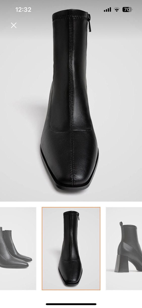 Gri Deri Kadın Ofis Botu, Kalın Topuklu - Görsel 3